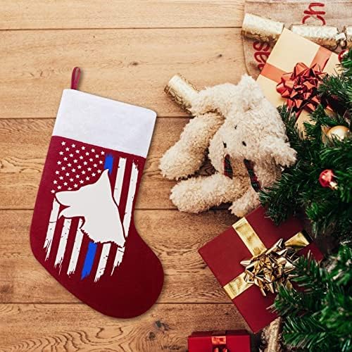 К9 Полициско куче американско знаме со сина линија црвена Божиќна празничка чорапи дома украси за Божиќно дрво камин што виси чорапи