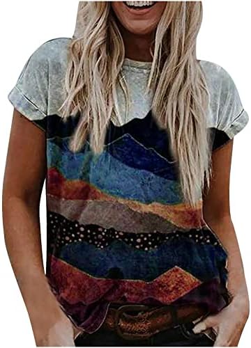 Летна есенска кошула за блуза за тинејџерски девојки облека кратки ракави екипаж памук графички топ 6f 6f