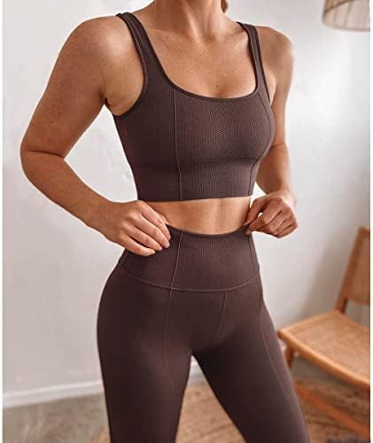 Облека за вежбање Jetjoy за жени 2 парчиња ребрести лесни високи половини јога летни облеки Спортски салата за теретани