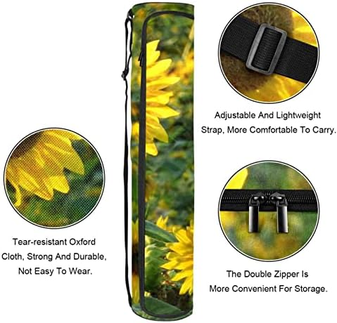 Торба за носач на јога мат со рамо од каишот од рамото поле за сончогледово поле, жолто цутено растение, 6,7х33.9in/17x86 см