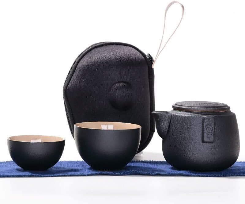 Креативна црна грнчарска експресна чаша, една тенџере и две чаши преносен патнички керамички чај сет канцеларија подарок