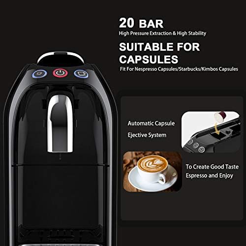 Мала машина за кафе еспресо 20 производи за кафе, компатибилен за оригинална капсула Nespresso со единечен/двоен чаша систем за еспресо, 1255W