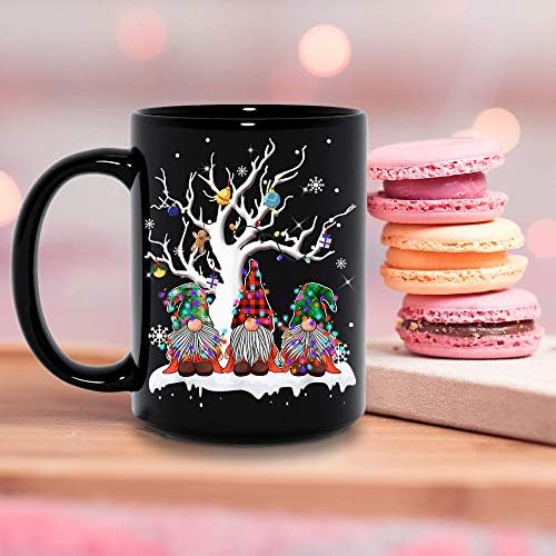 PerfectoStore Среќен Божиќ 2022 година - Симпатична гном биволска карирана елка светлина грда санта капа gnome керамичко кафе, чаша 11oz,