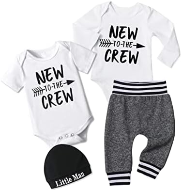 Новорово момче на Оулифо облекува ново на облеката за бебешки момчиња + долги панталони + симпатична капа 4 парчиња бебе момче