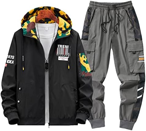 IXYHPJP спортска облека ги поставува мажите преголеми тренерки за машка јакна за улична облека+панталони 2 парчиња спортски костум машки