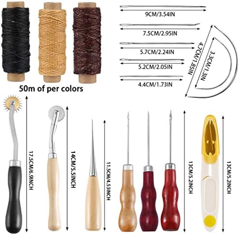 Комплет за шиење на кожни шиење CLGZS 18 парчиња со игла за шиење игла со очите, восочена нишка Awl и други кожни занаетчиски