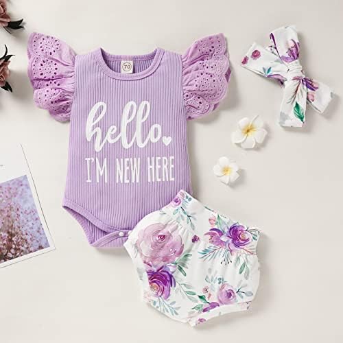 Облека за девојчиња со Зоелник, новороденче лето чипка римпер + цветни шорцеви 3 парчиња дете на 3 парчиња облека од 3 парчиња 3 парчиња облека