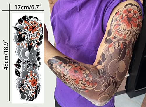 Аресвнс Полна Рака Привремени Тетоважи За Мажи И Жени, Јапонска Тетоважа Со Привремени Ракави за возрасни, Водоотпорни лажни тетоважи кои