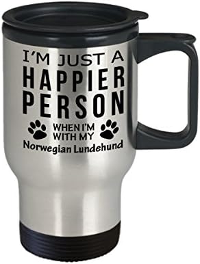 Куче Љубовник Патување Кафе Кригла-Посреќна Личност Со Норвешки Лундехунд-Миленичиња Сопственик Спасување Подароци