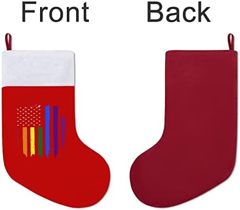 Геј ЛГБТ гордост Виножито знаме Божиќно чорапи црвен кадифе со бела торба за бонбони Божиќни украси и додаток на семејна забава