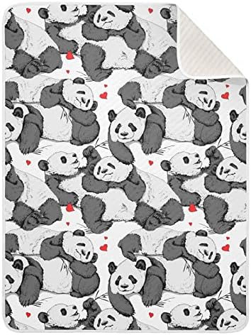 Swaddle Clain Pandas Huging Resting Cotton Conce за новороденчиња, примање ќебе, лесен мек залепено ќебе за креветчето, шетач, расадници