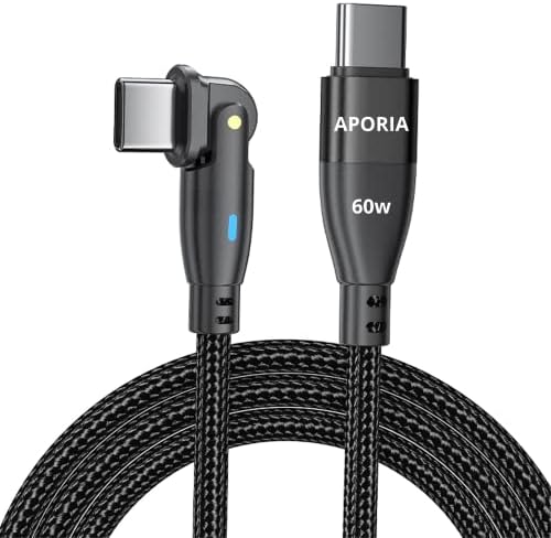 Aporia - PD 60 Watt Type C до C USB кабел Брзо полнење на податоци за полнење 180 степени ротирачки десен агол глава