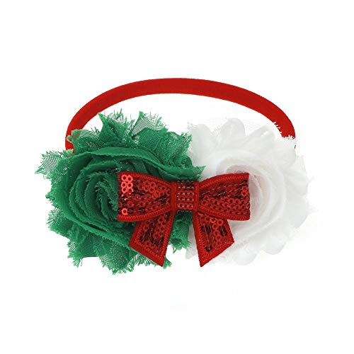 Миуион Бебе Девојка Најлон Божиќ Ленти За Глава/Зелена Црвена Бела Sequin Bowknot-Пакет од 3