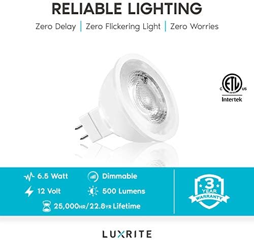 LUXRITE MR16 LED Сијалица 50W Еквивалент, 12V, 2700k Топло Бело Затемнување, 500 Лумени, GU5. 3 LED Рефлектор Сијалица 6.5 W, Затворен Тела Номинална,