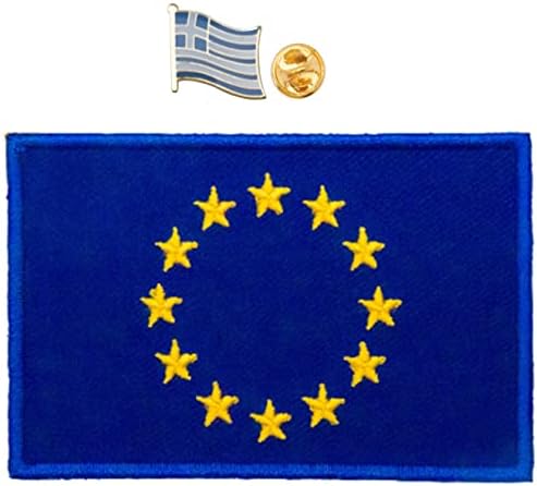 А-Еден Грција знаме емајл пин+лого на знамето на ЕУ, метална јака значка пин торба торба џемпер, ЕУ лепенка за платно торба гарнизон капа за