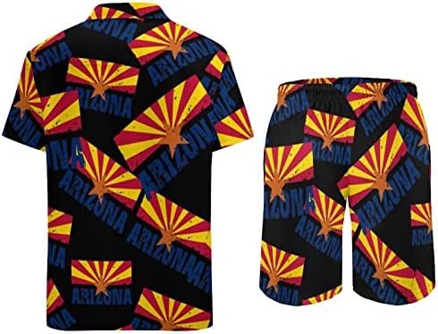 Аризона знаме за машка облека од 2 парчиња плажа на Хавајски копче надолу со кошула со кратки ракави и шорцеви костуми