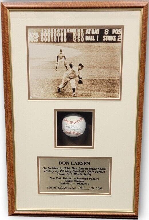 Дон Ларсен Рака Потпишан Автограм Бејзбол 1956 Ws Совршена Игра Врамени W/фото-Автограм Бејзбол