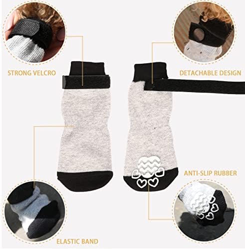 Mihealpet 8 парчиња чорапи со кучиња против лизгање со прилагодливи ленти за затворено на абење на подот од дрвени предмети, заштита од миленичиња