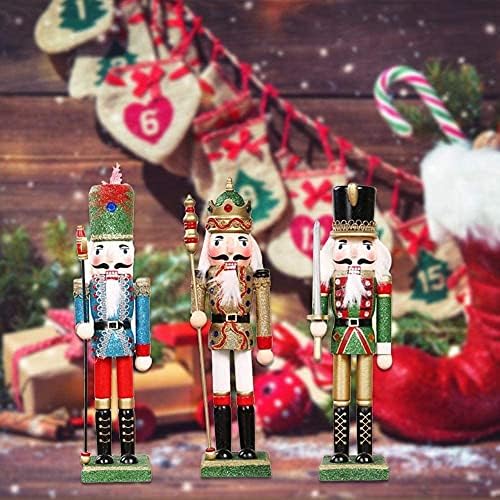 Вигат 11-инчен високи пастелни оревици фигури војник Божиќни украси дрвени насликани оревици сет од 3