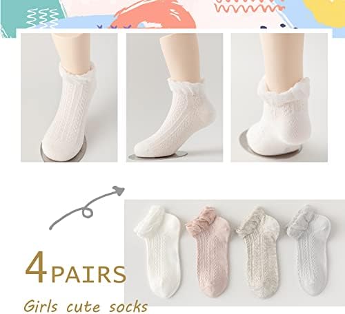 Mcool Mary Little Girls Момци со ниско сечење деца памучни руфли мрежи тенки чорапи без шоу чорапи за глуждот 4 пакувања