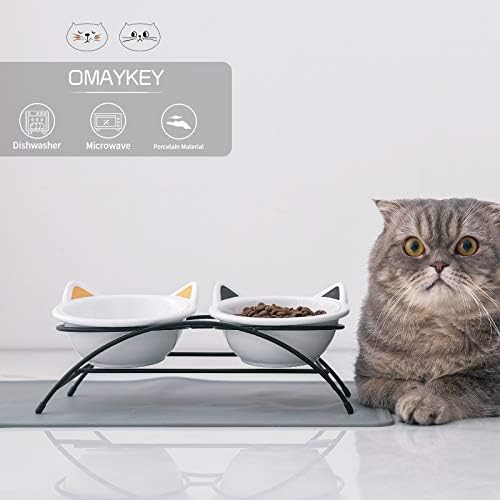 Покачени Керамички Мачка Чинии Во собата на 2 Со Метален Штанд &засилувач; Силиконски Хранење Мат, 12 Мл Навалена Подигната Мачка Храна &засилувач;