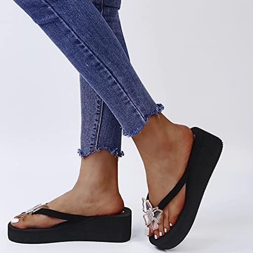 Helsински женски обични клинови од клин, rhinestones Comfort Comfort Chunky Platform Sandals Flip Flops за лето