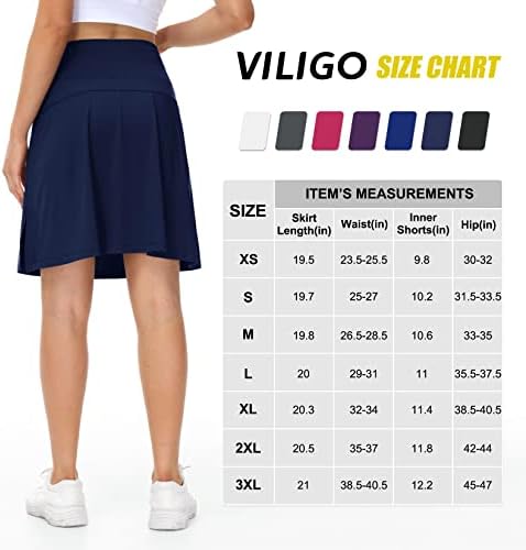 Вилиго женски 20 тениски здолништа со должина на коленото долги атлетски скејти со џебови со високи здолништа за голф со внатрешни