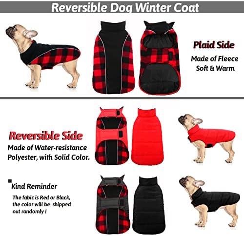 Куче топло зимско палто Реверзибилно ладно време јакна за мали средни големи кучиња, пријатна водоотпорна ветерна карирана елек, прилагодливо