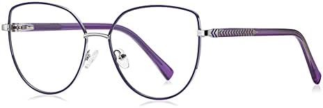 РЕСВИО Очила За Читање За Жени Рачно Изработени Преголеми Модни Метални Мачкини Очи Читатели Сребрена Виолетова