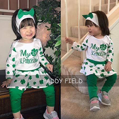 Бебе девојки Ромпер облека 1 -ви Ден на Ден Патрик, Долга ракав облека Зелена здолниште за новородени панталони за телони