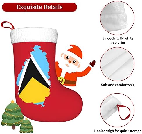 QG ZZX Божиќни чорапи со бело супер меко капно манжетно знаме на мапата на Свети Луција, Божиќни чорапи