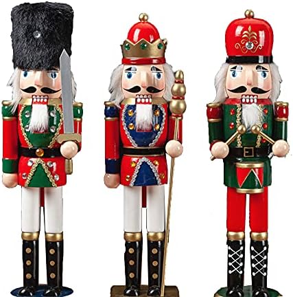 Гелс 15 инчи Традиционална дрвена оревчеста празнична Божиќна стража Декоративна фигура куклена сет од 3 пакувања