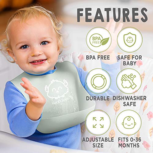 КЕАБАБИ Силиконски биб и силиконски сад за замрзнување на храна за бебиња со пакет на капакот на капакот - водоотпорен, лесен бришење силиконски