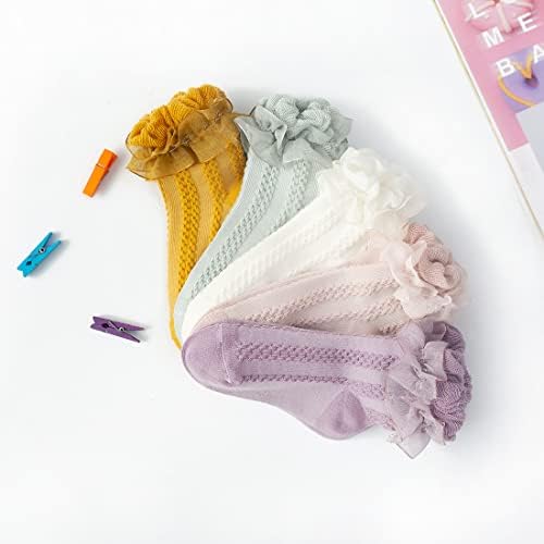 Houseyuan дете Рафле бебешки девојки чорапи симпатична принцеза плетена памучна чипка врвна фрили новороденчиња бели фустани чорапи
