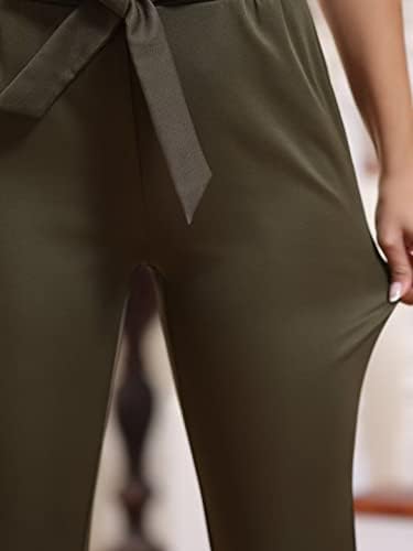 CXXQ женски панталони од пламен еластична руфла со висока половината на половината, ситни панталони на дното на дното, трендовски 2 џебови