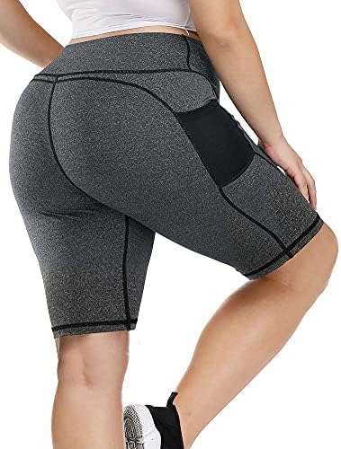 Uoенски женски јога -шорцеви плус големина велосипедизам со висока половината за вежбање активни шорцеви контролни странични џебови