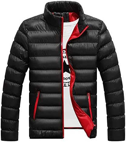 Машка зимска пуферска јакна со лесна долга ракав по поштенски јака надолу со топла памучна јакна со џебови со џебови