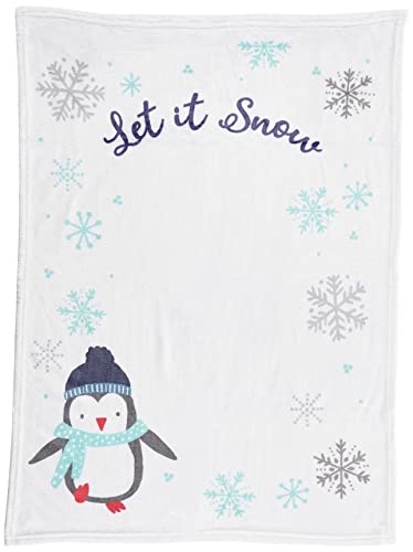 Nojo Penguin White, Aqua и Grey „Let It Snow“ Божиќна фотографија од супер меко бебе ќебе
