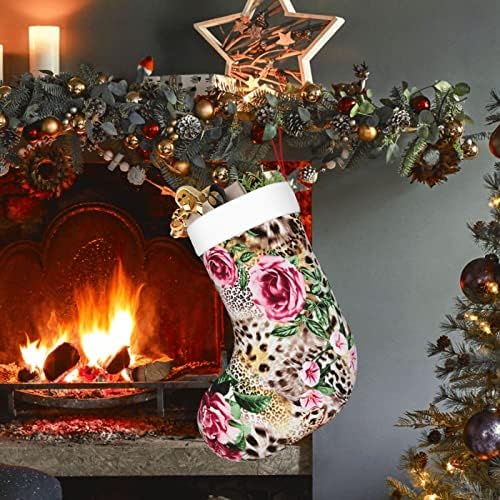 Божиќни чорапи со божиќни чорапи шарени леопард цвет двострано камин што виси чорапи