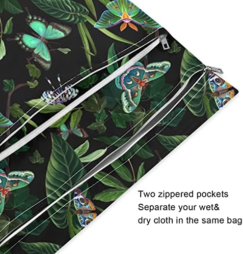 ЗЗХХБ Пеперутка Палма Водоотпорна Влажна Торба Ткаенина За Повеќекратна Употреба Пелена Влажна Сува Торба Со Патент Џеб За Патување