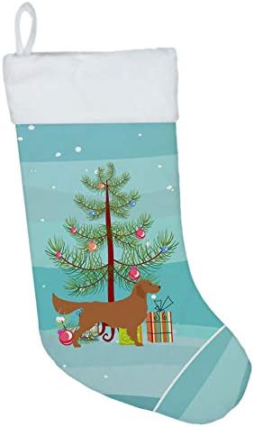 Богатства на Каролина BB2922CS Златна ретривер Среќна Божиќна дрво Божиќно порибување, камин што виси чорапи Божиќна сезона забава Декорации