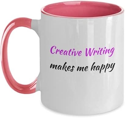 Креативно пишување, кригла со кафе, списание, писател, креативно пишување ме прави среќна, керамичка чаша чај, роденден, подарок