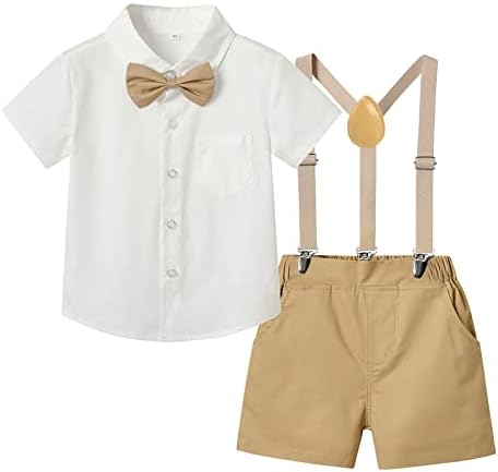 Милијарди Xin бебе момче господин сет на облека, бебе кошула со кратки ракави + ленти + шорцеви + лак вратоврска 4 парчиња сет