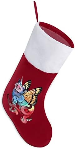 Мачка еднорог октопод пеперутка Божиќни чорапи порибување на Божиќни дрвја санта украси што висат украси за одмори од камин 16,5 “