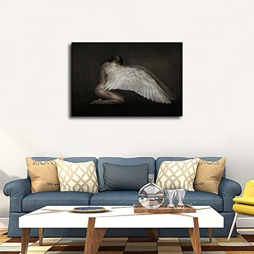Црно -бел постер ангелски крилја постер и wallидна уметност слика за модерна постер за украси за куќи за спална соба