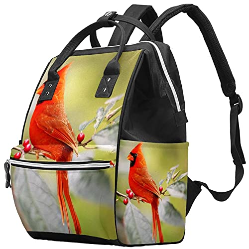 Кардинал Птица Црвена Холи Бобинки Торби За Торби За Пелени Ранец За Мумии Торба За Пелени Со Голем Капацитет За Нега На Бебиња