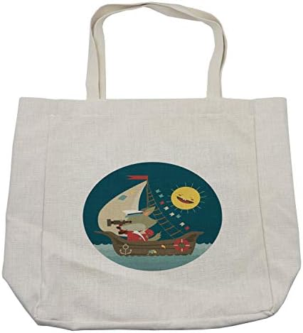Торба за купување на цртани филмови Амбесон, Волк Капетан кој пловеше во океанот Наутички тематски со смеење на сонце, еколошка