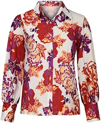 Копчиња за женски надолу кошули Гроздобер цветни блузи со долги ракави маички со кокосови работни врвови, облечени слатки маици
