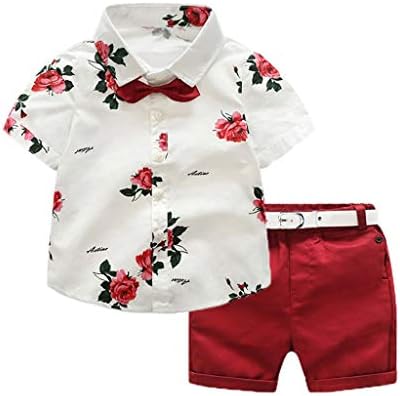 Бебе дете за момчиња летна облека поставува 1-6 години деца господин костум Роуз лак вратоврска маица панталони облека облека