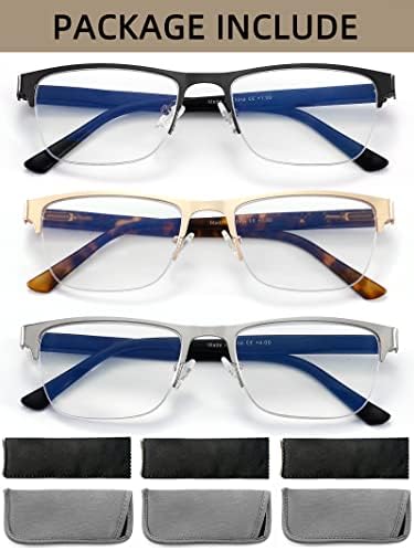 ДИЛИ ВИЗИЈА 3-Спакувајте Сини очила За Читање Што Блокираат сина светлина За Мажи, Читачи На Модни Метални Полурамки Со Флексибилна Пружинска